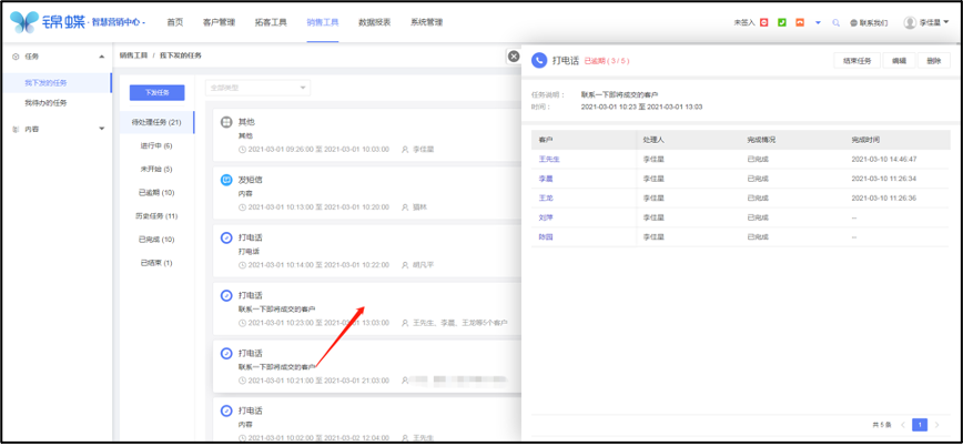 支持按处理人维度查看任务